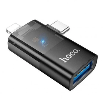 Адаптер перехідник Hoco UA36E 2в1 Lightning/ Type-C to USB Black