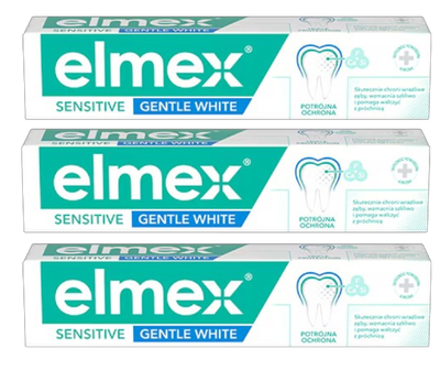 Zestaw past do zębów Elmex Sensitive White Whitening Trio z fluorem 3 x 75 ml (8590232000432)