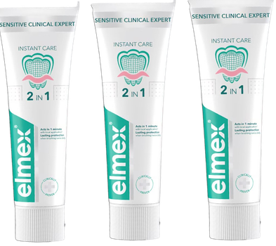 Zestaw past do zębów Elmex Sensitive Clinical Expert Instant Care Trio z fluorem 3 x 75 ml (8590232001491)