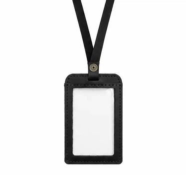 Шкіряний бейдж-холдер для ID-картки з ремінцем Grande Pelle 31411006 Black Crazy