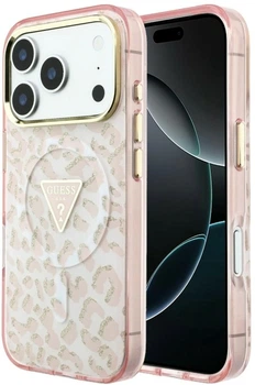Etui Guess IML Leopard Glitter Triangle Logo MagSafe do Apple iPhone 17 Pro Max/18 Pro Max Pink (GUHMP18XHLEGTGLP)