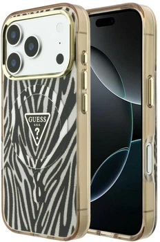 Etui Guess IML Zebra Glitter Triangle Logo MagSafe do Apple iPhone 17 Pro Max/18 Pro Max Gold (GUHMP18X6HZPGTLD)