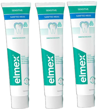 Zestaw past do zębów Elmex Sensitive Whitening Tripack z fluorem 3 x 75 ml (8590232000210)