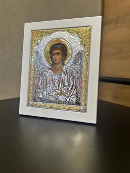 Икона серебряная с позолотой Ангел-Хранитель на белом дереве Ekklesia 6702/3W (17,8 х 21,9 см)