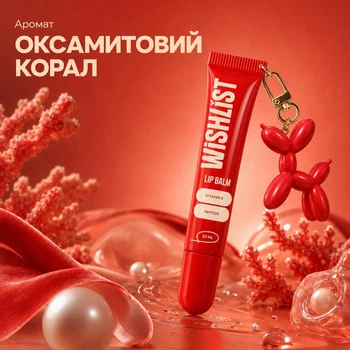 Бальзам блеск для губ velvet coral Wishlist lip gloss balsam, 10 мл + игрушка-брелок WL-03-454
