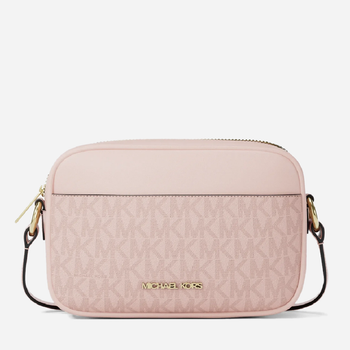 Сумка кросс-боди через плечо женская маленькая Michael Kors Jet Set Small Signature Logo Camera Crossbody Розовая (199125031836)