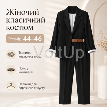 Женский Черный костюм на подкладке из костюмной ткани люкс пиджак и брюки, размер 44-46