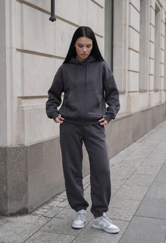 Спортивний костюм жіночий Стаф темно-сірий оверсайз на флісі базовий Staff sem dark gray oversize fleece XS (403936)