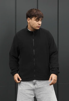 Олимпийка мужская стаф черная на флисе со змейкой спортивная Staff zip black fleece S (404244)