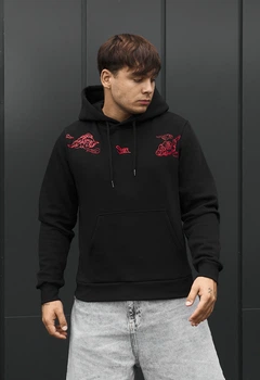 Мужской свитер стаф черный с логотипом волна на флисе утепленный Staff black logo wave fleece M (404255)