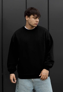Свитшот мужской стаф черный однотонный оверсайз на флисе Staff black oversize fleece XS (403339)