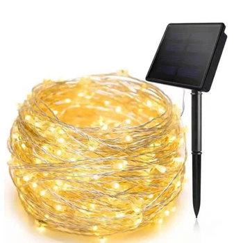 Уличная гирлянда на солнечной батарее 12 метра 100 led Цвет желтый