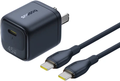 Зарядное устройство Baseus GaN PD 45 Вт с кабелем 2 м для iPhone 15-17 Pro Max, черное