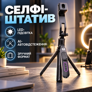 Селфі-штатив Q625 1,83 м з AI-відстеженням, 2 LED-лампами та Bluetooth