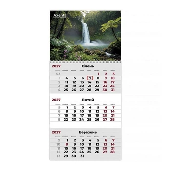 Календарь настенный квартальный Axent 2027 Watefalls 2, 1 пружина (8801-27-11-A)