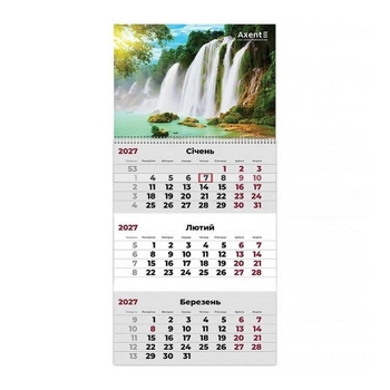 Календарь настенный квартальный Axent 2027 Watefalls 1, 1 пружина (8801-27-10-A)