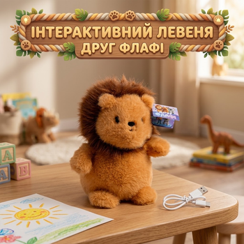 Мягкая игрушка мишка Флафи Лев современный плюшевый друг с искусственным интеллектом, USB-зарядка, для детей от 3 лет Коричневый