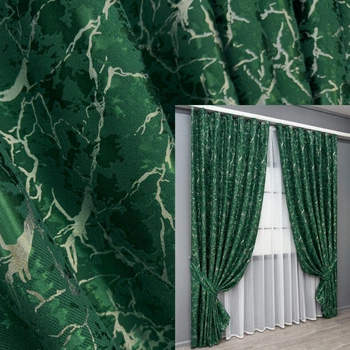 Комплект готових штор VR-Textil Льон мармур Royal Touch № 2002ш Зелений 200х270 см 2 шт (32-478)