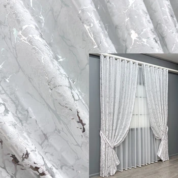 Комплект готовых штор VR-Textil Лен мрамор Royal Touch № 2009ш Белый 100х270 см 2 шт (31-0115)