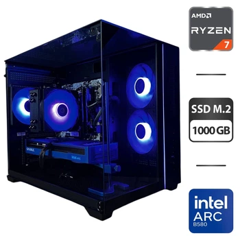 Игровой ПК Gamdias ATLAS M3M Tower / AMD Ryzen 7 5700X (8 (16) ядер по 3.4 - 4.6 GHz) / 32 GB DDR4 / 1000 GB SSD M.2 / Intel Arc B580, 12 GB GDDR6, 192-bit / 650W