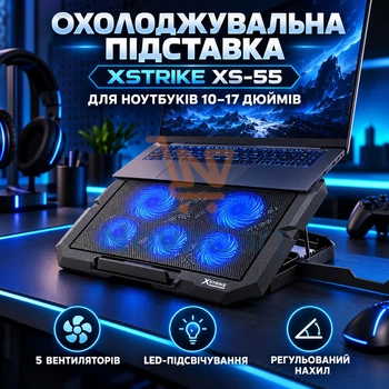 Охлаждающая подставка для ноутбука 10–17 дюймов, подставка с 5 вентиляторами, регулируемая подставка с LED