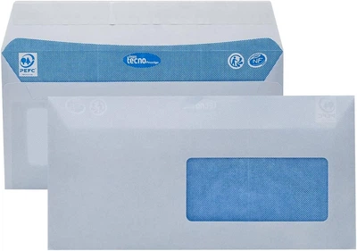 Конверти TECNO Prestige Білий (Extra White) синій (фон) формат DL розмір 110 x 220 мм вікно 45 x 100 мм