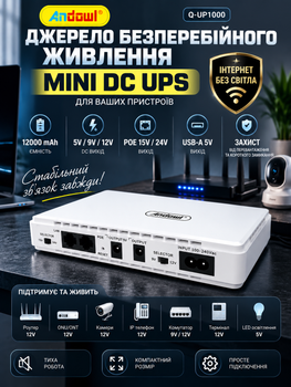 Безперебійник для роутера Mini UPS Andowl Q-UP1000 12000 mAh джерело безперебійного живлення для модема WiFi ONU