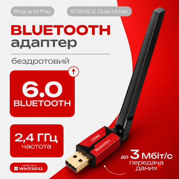 Bluetooth-адаптер USB с антенной блютуз адаптер для ПК ноутбука модуль Bluetooth 6.0 EDR BLE Dual Mode внешняя антенна Bluetooth ресивер приёмник для наушников колонки блютус модуль для ПК Windows 7 8.1 10 11