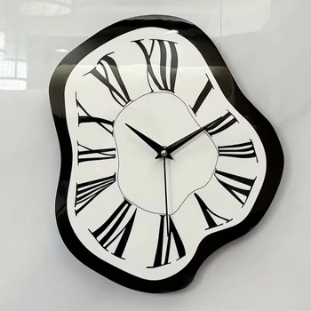 Часы настенные дизайнерские Melting Wall Clock, римские цифры, 36х30 см, чёрно-белые