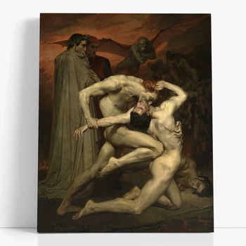 Интерьерная картина Данте і Вергілій у пеклі, Вільям Бугро, Bouguereau, Dante and Virgil in Hell, интерьерный декор, 37×30 см (id6991)