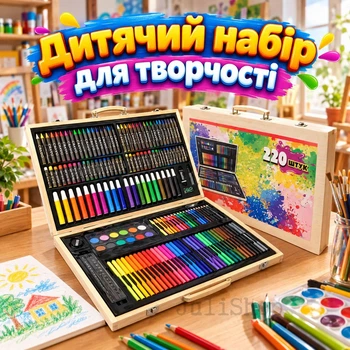 Детский набор для рисования 220 предметов в деревянном чемодане, набор для творчества