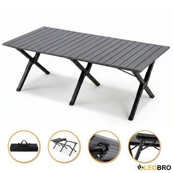 Раскладной туристический стол 117х59х41 см LEOBRO Camp Black XL (LB-1070) каркас из стали с порошковым покрытием, черный