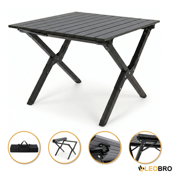 Раскладной туристический стол 59х59х38 см LEOBRO Camp Black M (LB-1066) каркас из стали с порошковым покрытием, черный