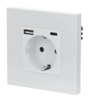 Розетка с USB + Type-C 1DAL | Белый с З/К + Шторки (P86-STUTC.WT)