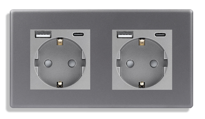 Двойная розетка с USB + Type-C 1DAL | Серый 2 гнезда (P157-STUTCX2.GR)