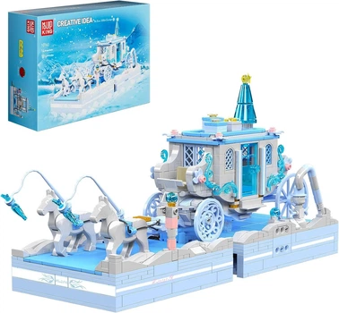 Конструктор Mould King 10161 Різдвяна карета з конями білий блакитний набір будівельних блоків 1214 деталей для дітей від 14 років