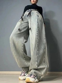 Джинсы женские Ijjass 6059 baggy супер широкие оверсайз с поясом винтажные 33 голубые