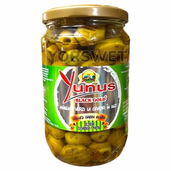 Оливки зелені гриль без кісточки Yunus Black Gold в олії та спеціях 720 мл/400 г (0011)