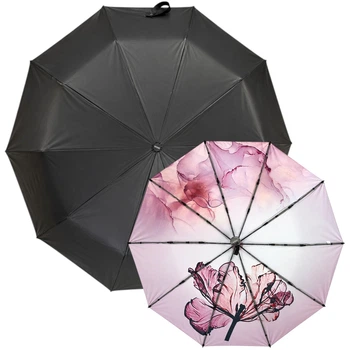 Женский зонт автомат Три Слона N7567 Pink Peony черный 10 спиц Антиветер