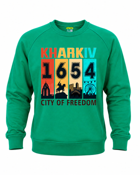 Світшот унісекс реглан 726 тринитка з принтом "Kharkiv 1654 city of freedom" зелений р. 2XL
