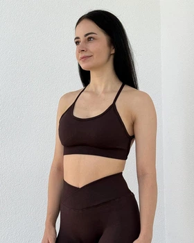 Женский спортивный топ линии V-Shape с вынимающимися чашечками дышащая ткань для активных тренировок Шоколад M (TV3M)
