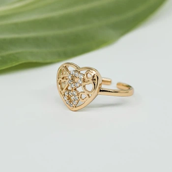 Кольцо из медицинского золота 18К белые фианиты Heart – Xuping, 9 мм, арт. 60044