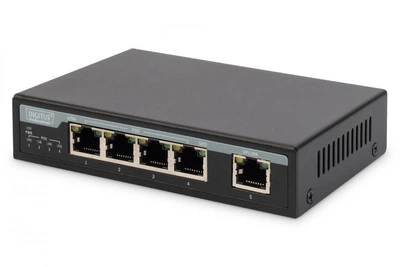 Коммутатор PoE DIGITUS DN-95320, 4 порта PoE+ 10/100 Мбит/с, Uplink, бюджет 62 Вт