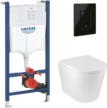 Инсталляция Grohe Rapid SL Solido 38971000 + панель смыва Even 38966KV0 черная глянцевая + унитаз подвесной Kroner Armada WHI513636 Tornado с сиденьем Soft Close дюропласт (38971966KV0KA51T)
