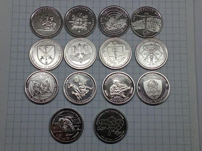 Набір з 14 монет НБУ ЗСУ та Крим без капсул 10 грн Гвардія ППО Поліція Тероборона Медики ДСНС Безпілотних та інші