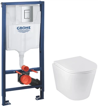 Инсталляция Grohe Rapid SL 38772001 с панелью смыва Skate Cosmopolitan 38732000 + унитаз подвесной Kroner Armada WHI513636 Tornado Rimless с сиденьем Soft Close дюропласт (38772001KA51T)