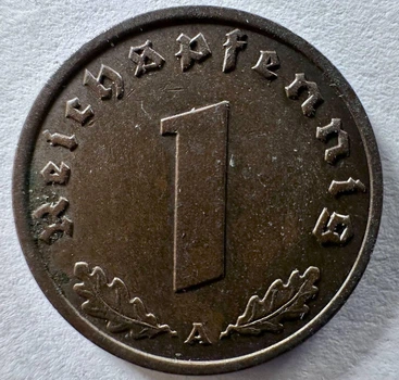 Німеччина - Третій рейх 1 рейхспфеніг Мітка монетного двору "А" - Берлін 1939 рік Монети світу