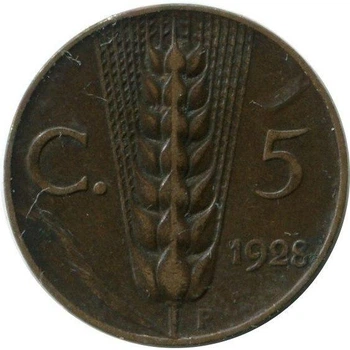 Італія 5 чентезимо 1928 рік Монети світу