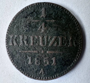 Австрія 1/4 крейцера 1851 рік Монети світу
