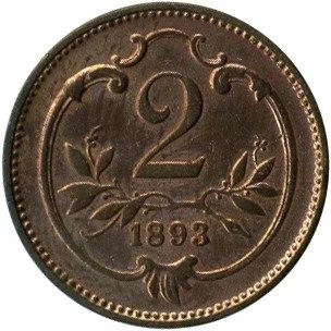 Австрія 2 гелера 1893 рік Монети світу